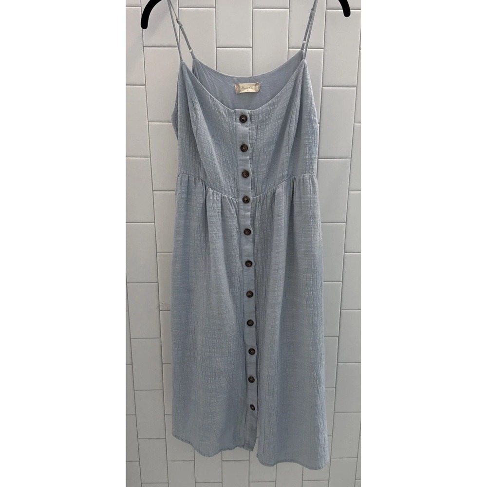 Altar'd State Sun Dress Blue Button Accent Strappy Sleeveless Size S Boho Earthy
